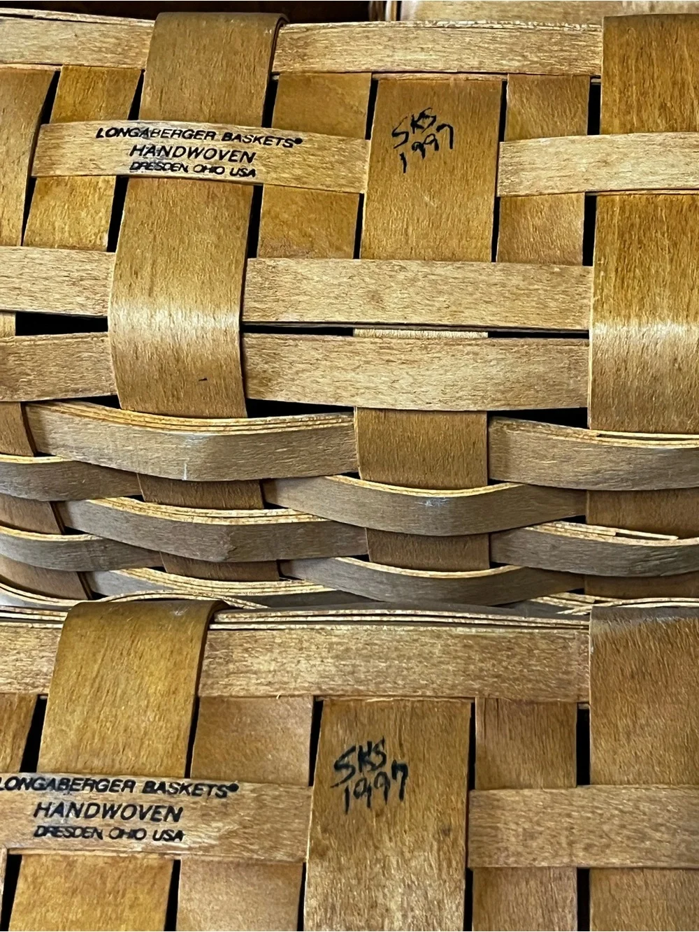 Longaberger Natural Tan Woven Basket Trio with Leather Handles